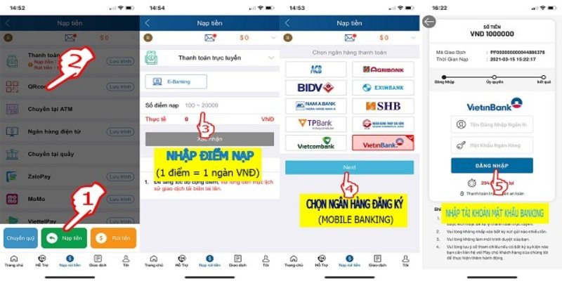 Anh em hãy vào Banking để nạp tiền Ku191 bằng QR code